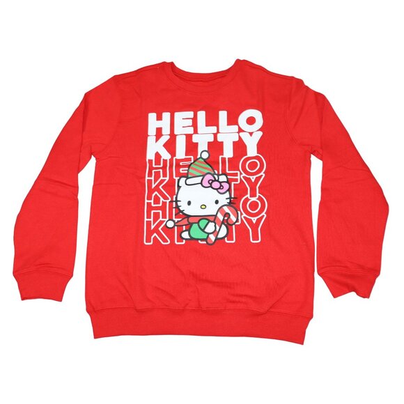 Love Tribe Hello Kitty Fleece Christmas Theme Women's Sweatshirt NWT Red - Picture 1 of 2